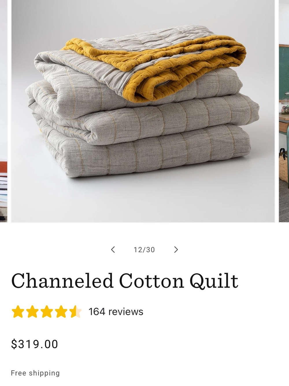 Schoolhouse Channeled Cotton Quilt - Mustard/stripes (reversible) - Picture 2 of 5